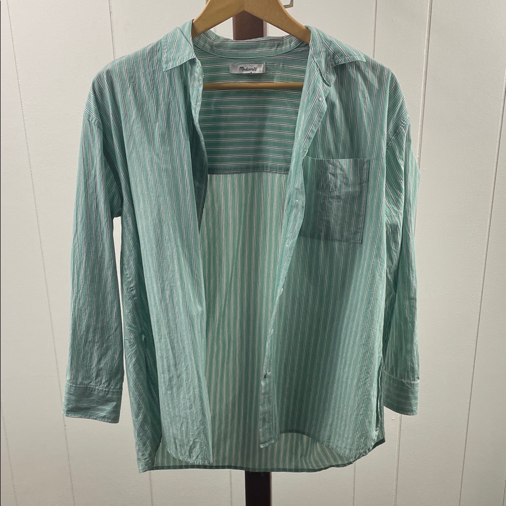 Madewell The Signature Poplin Oversized Shirt Dusty Verdigris - Picture 5 of 6